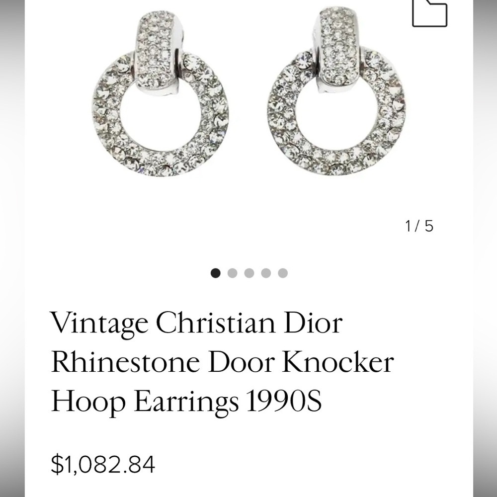 NWT Vintage 90’s DIOR Christian Dior Rhinestone Pave Door Knocker Hoop Earrings